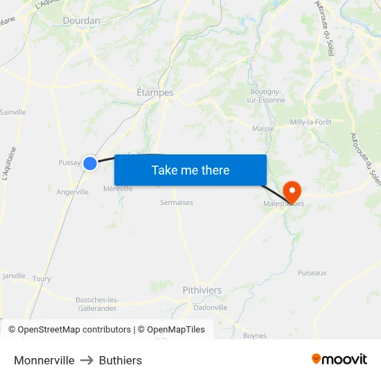Monnerville to Buthiers map