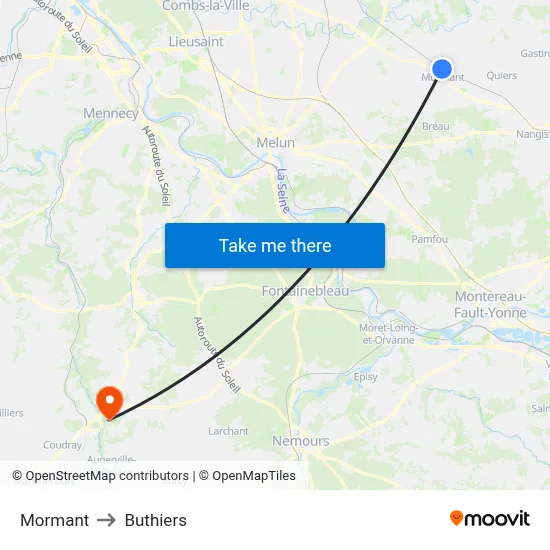 Mormant to Buthiers map