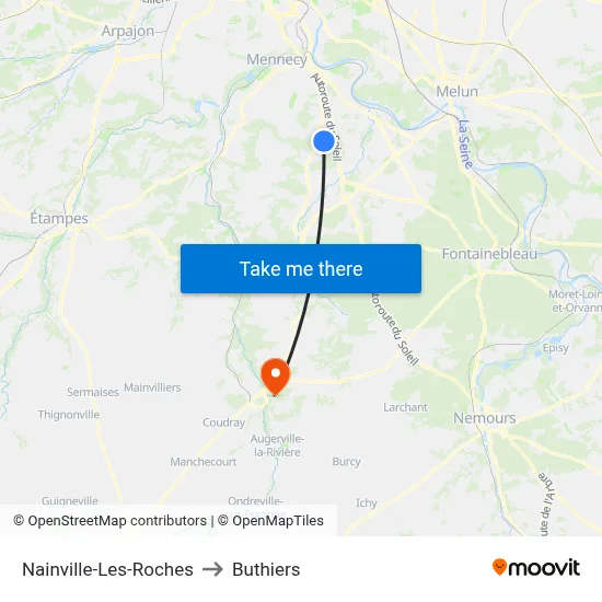 Nainville-Les-Roches to Buthiers map