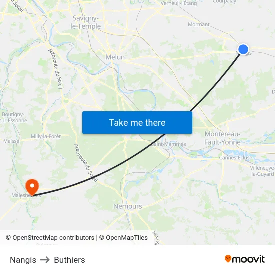 Nangis to Buthiers map