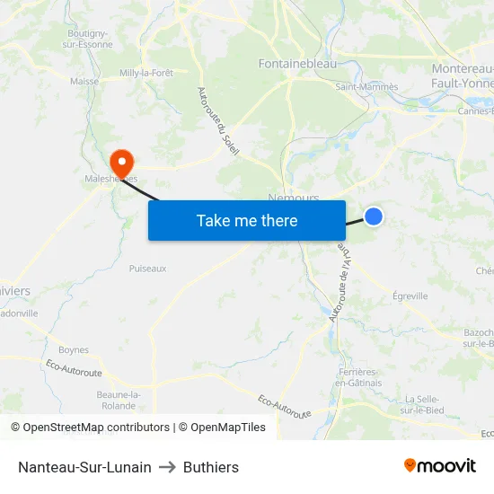 Nanteau-Sur-Lunain to Buthiers map