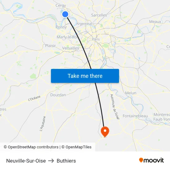 Neuville-Sur-Oise to Buthiers map