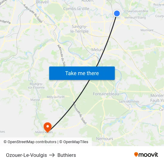 Ozouer-Le-Voulgis to Buthiers map