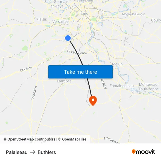 Palaiseau to Buthiers map