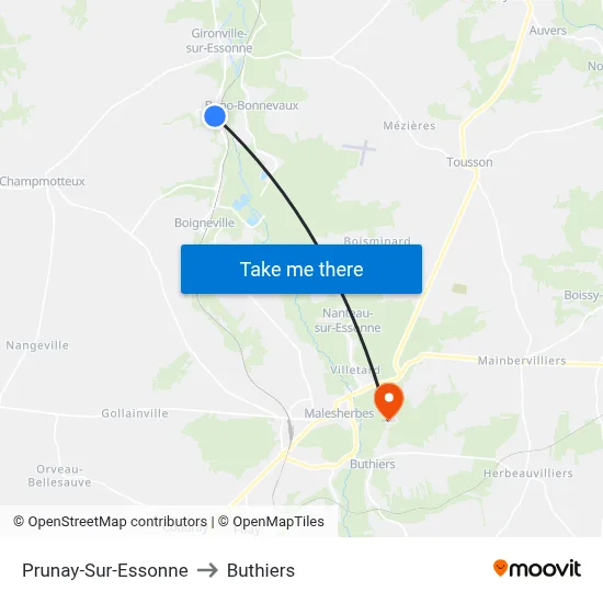 Prunay-Sur-Essonne to Buthiers map