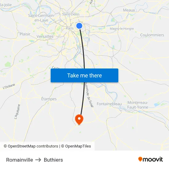 Romainville to Buthiers map