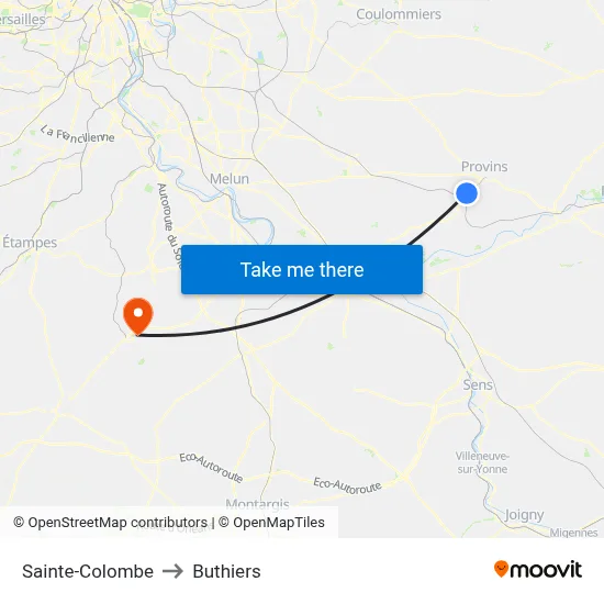 Sainte-Colombe to Buthiers map