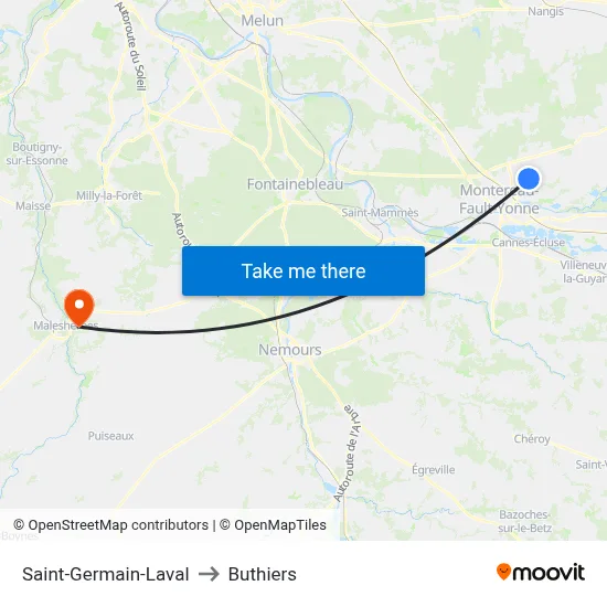 Saint-Germain-Laval to Buthiers map