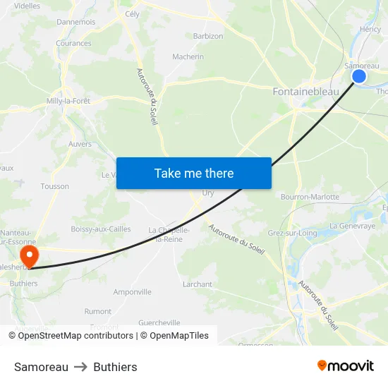 Samoreau to Buthiers map