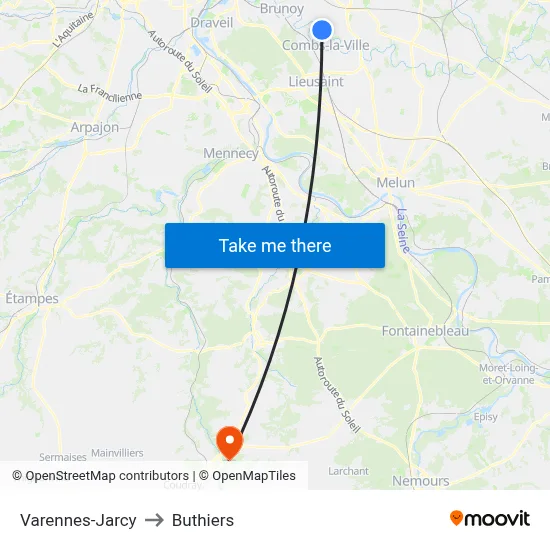 Varennes-Jarcy to Buthiers map