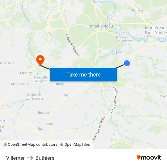 Villemer to Buthiers map