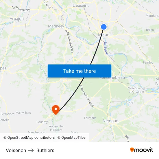 Voisenon to Buthiers map