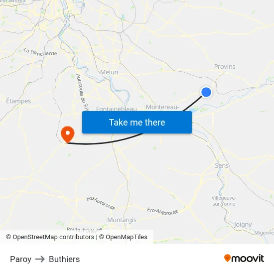 Paroy to Buthiers map