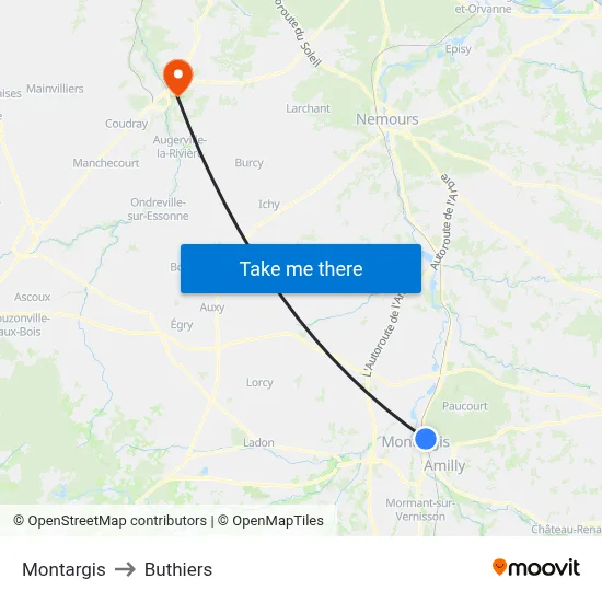 Montargis to Buthiers map