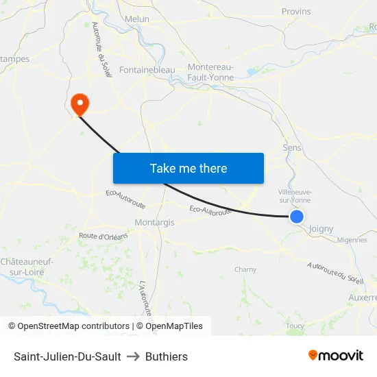 Saint-Julien-Du-Sault to Buthiers map