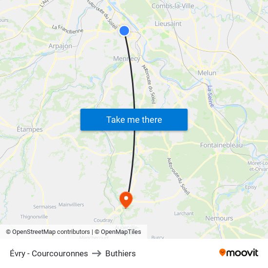 Évry - Courcouronnes to Buthiers map