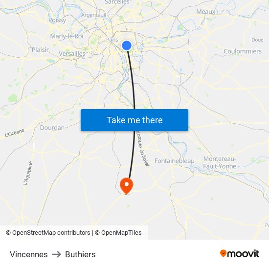 Vincennes to Buthiers map