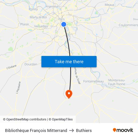 Bibliothèque François Mitterrand to Buthiers map