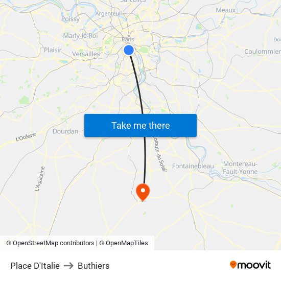 Place D'Italie to Buthiers map