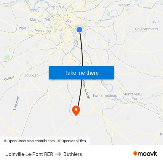Joinville-Le-Pont RER to Buthiers map