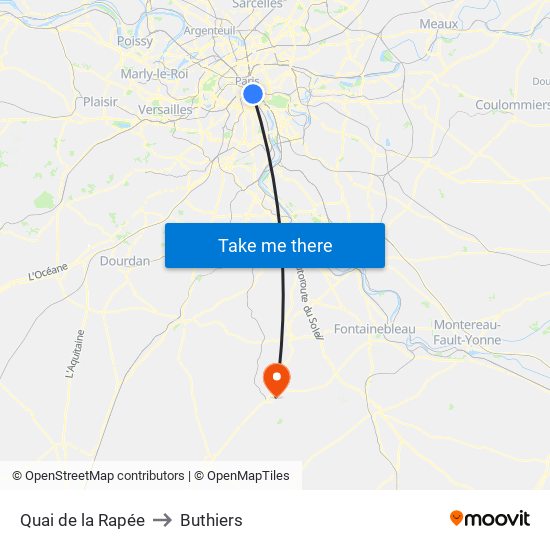 Quai de la Rapée to Buthiers map
