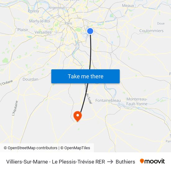 Villiers-Sur-Marne - Le Plessis-Trévise RER to Buthiers map