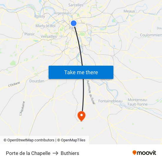 Porte de la Chapelle to Buthiers map