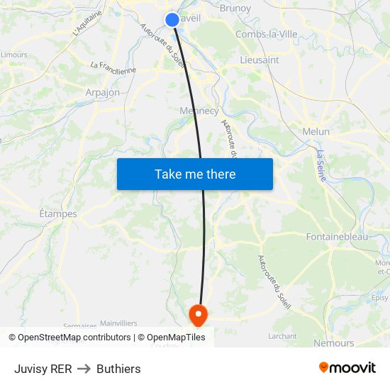Juvisy RER to Buthiers map
