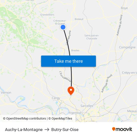 Auchy-La-Montagne to Butry-Sur-Oise map