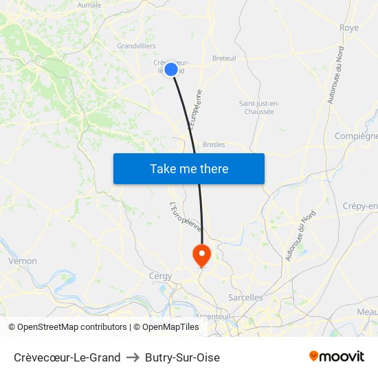Crèvecœur-Le-Grand to Butry-Sur-Oise map