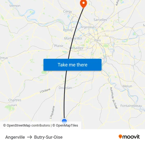 Angerville to Butry-Sur-Oise map
