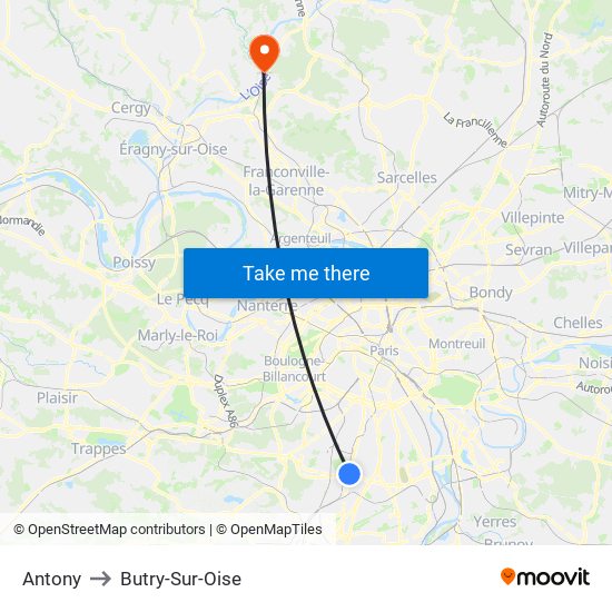 Antony to Butry-Sur-Oise map