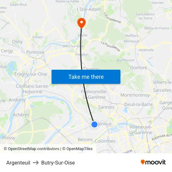 Argenteuil to Butry-Sur-Oise map