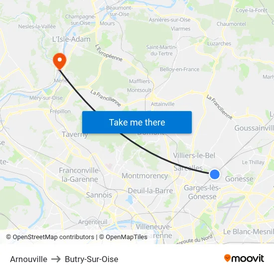 Arnouville to Butry-Sur-Oise map