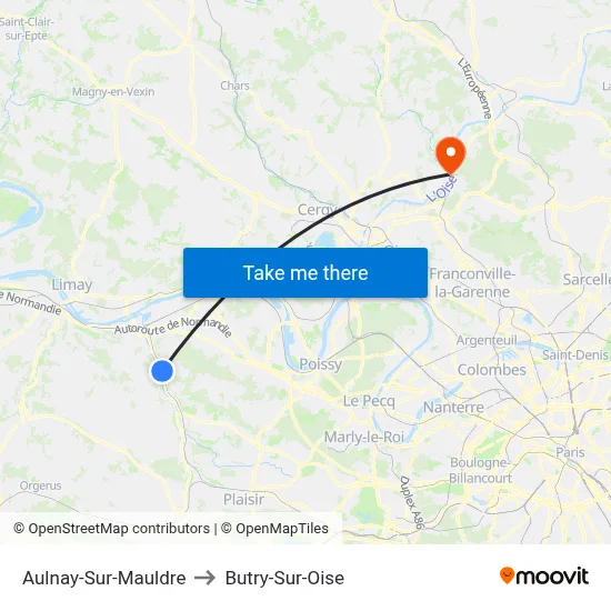 Aulnay-Sur-Mauldre to Butry-Sur-Oise map