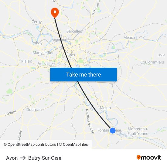 Avon to Butry-Sur-Oise map