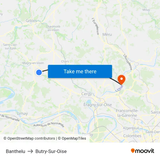 Banthelu to Butry-Sur-Oise map