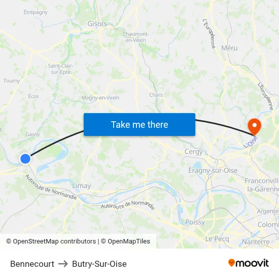 Bennecourt to Butry-Sur-Oise map