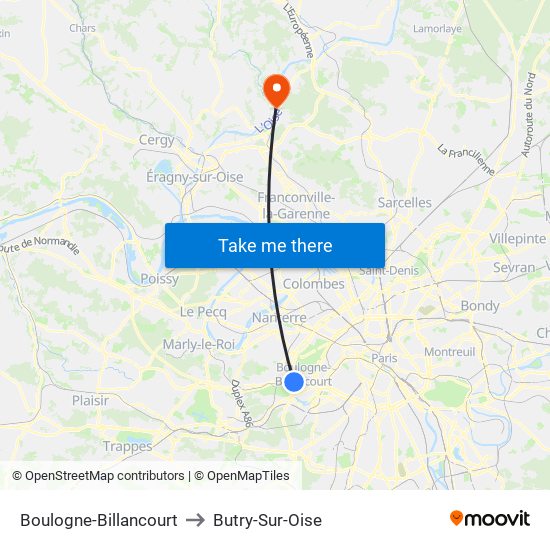 Boulogne-Billancourt to Butry-Sur-Oise map