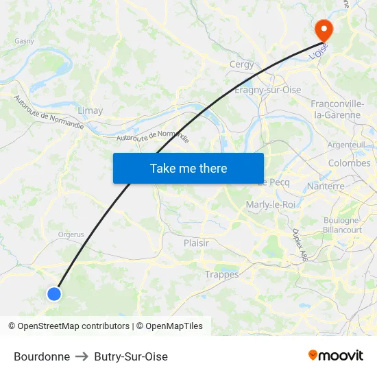 Bourdonne to Butry-Sur-Oise map