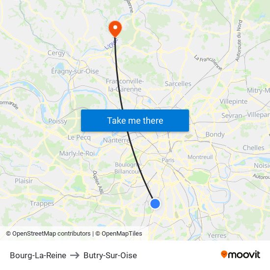 Bourg-La-Reine to Butry-Sur-Oise map