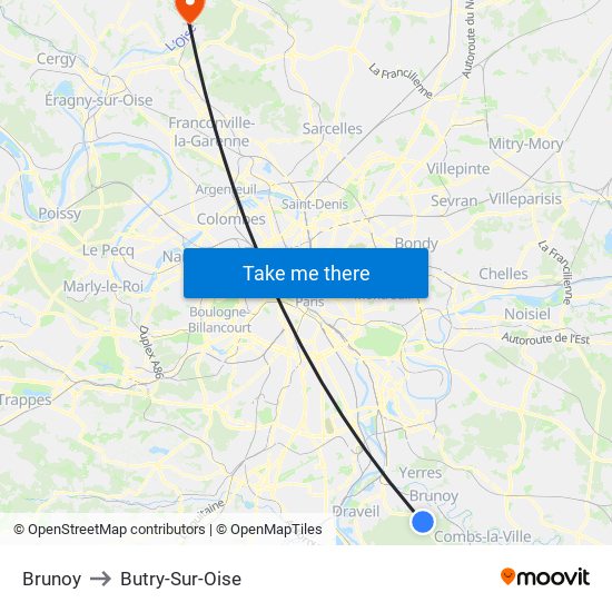 Brunoy to Butry-Sur-Oise map
