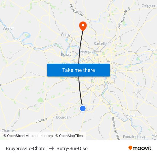 Bruyeres-Le-Chatel to Butry-Sur-Oise map