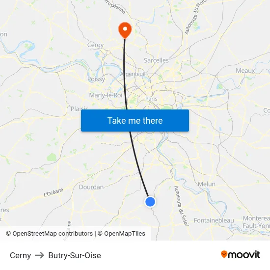 Cerny to Butry-Sur-Oise map
