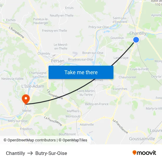 Chantilly to Butry-Sur-Oise map
