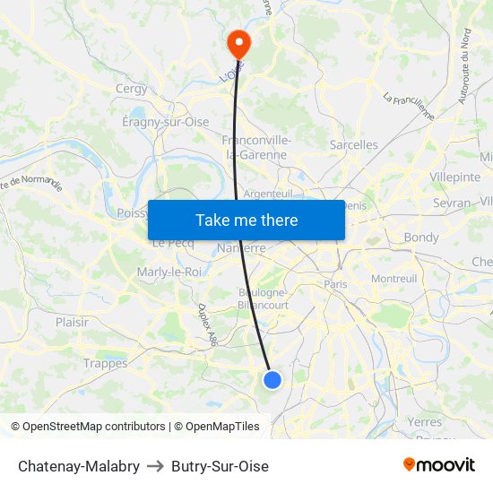 Chatenay-Malabry to Butry-Sur-Oise map