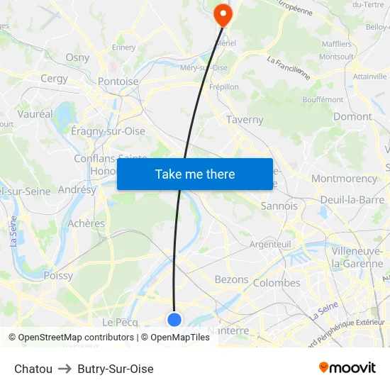Chatou to Butry-Sur-Oise map