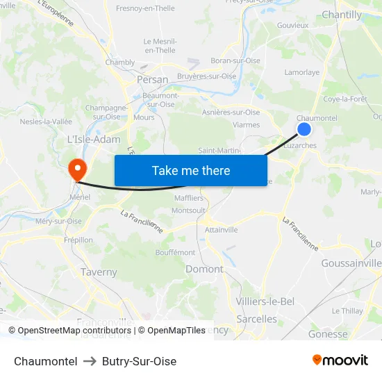 Chaumontel to Butry-Sur-Oise map