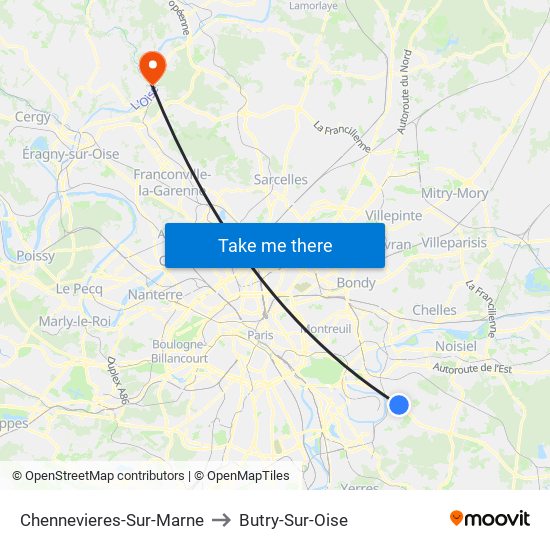 Chennevieres-Sur-Marne to Butry-Sur-Oise map