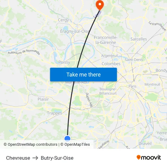 Chevreuse to Butry-Sur-Oise map